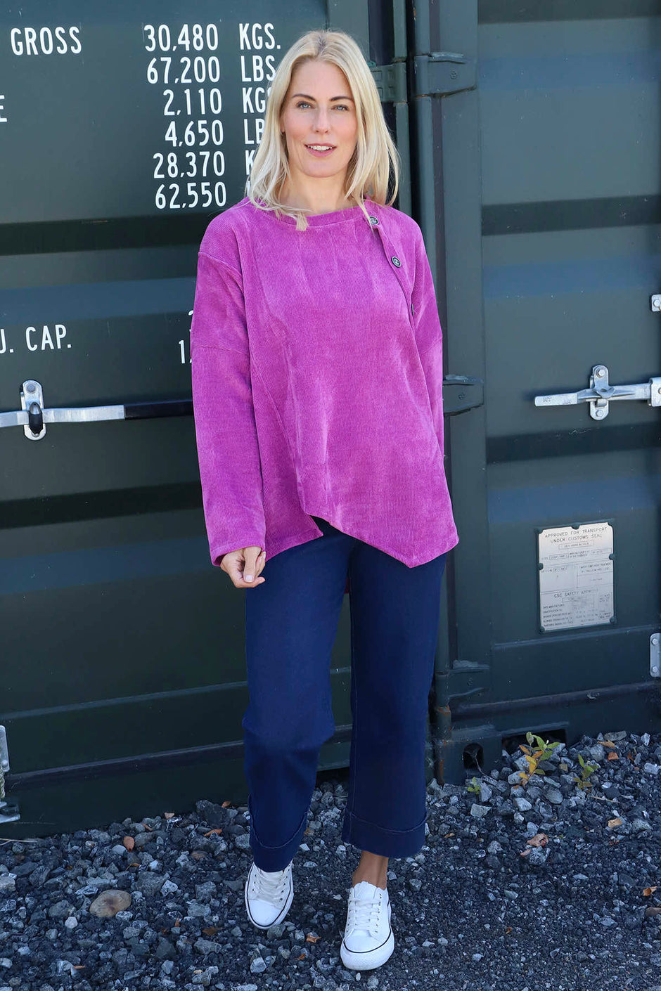 Donna Cord Button Top Berry