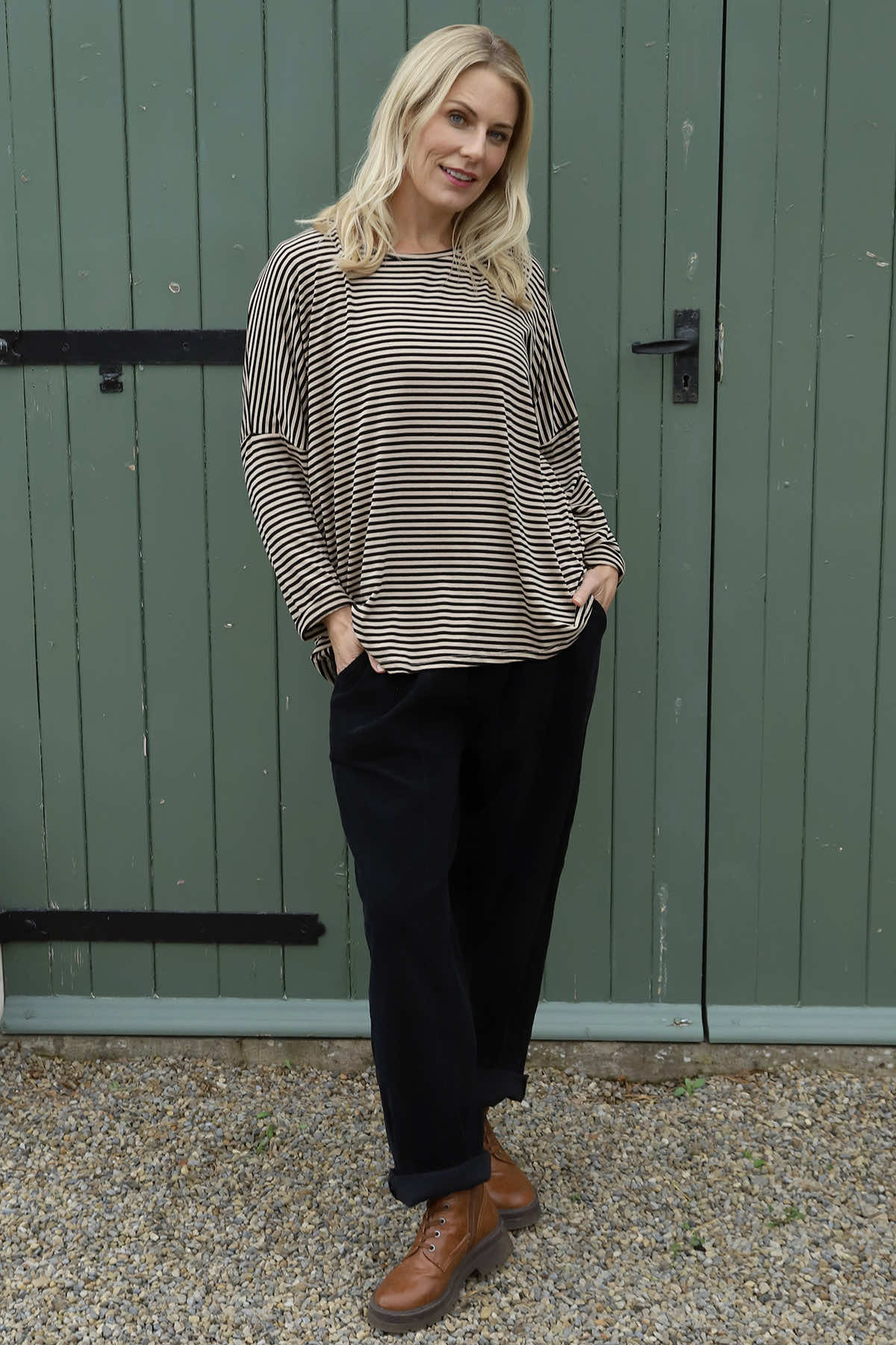 Frances Stripe Sweat Top Stone