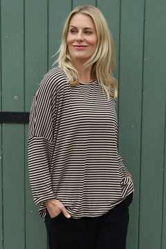 Frances Stripe Sweat Top Stone