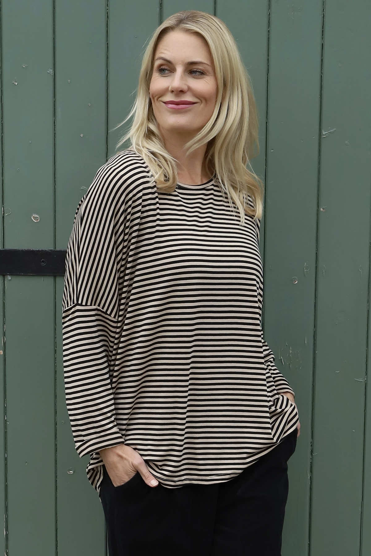 Frances Stripe Sweat Top Stone