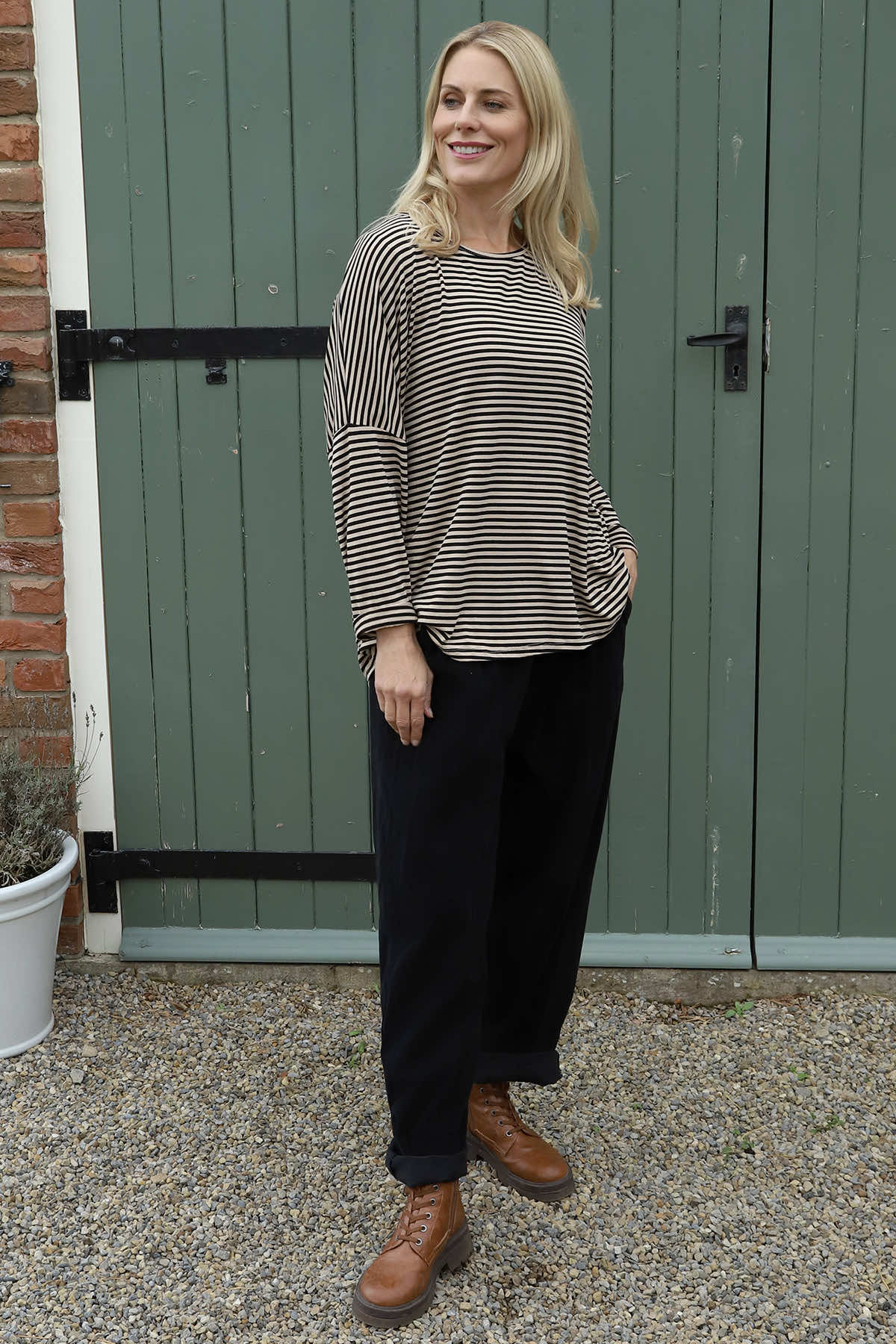 Frances Stripe Sweat Top Stone