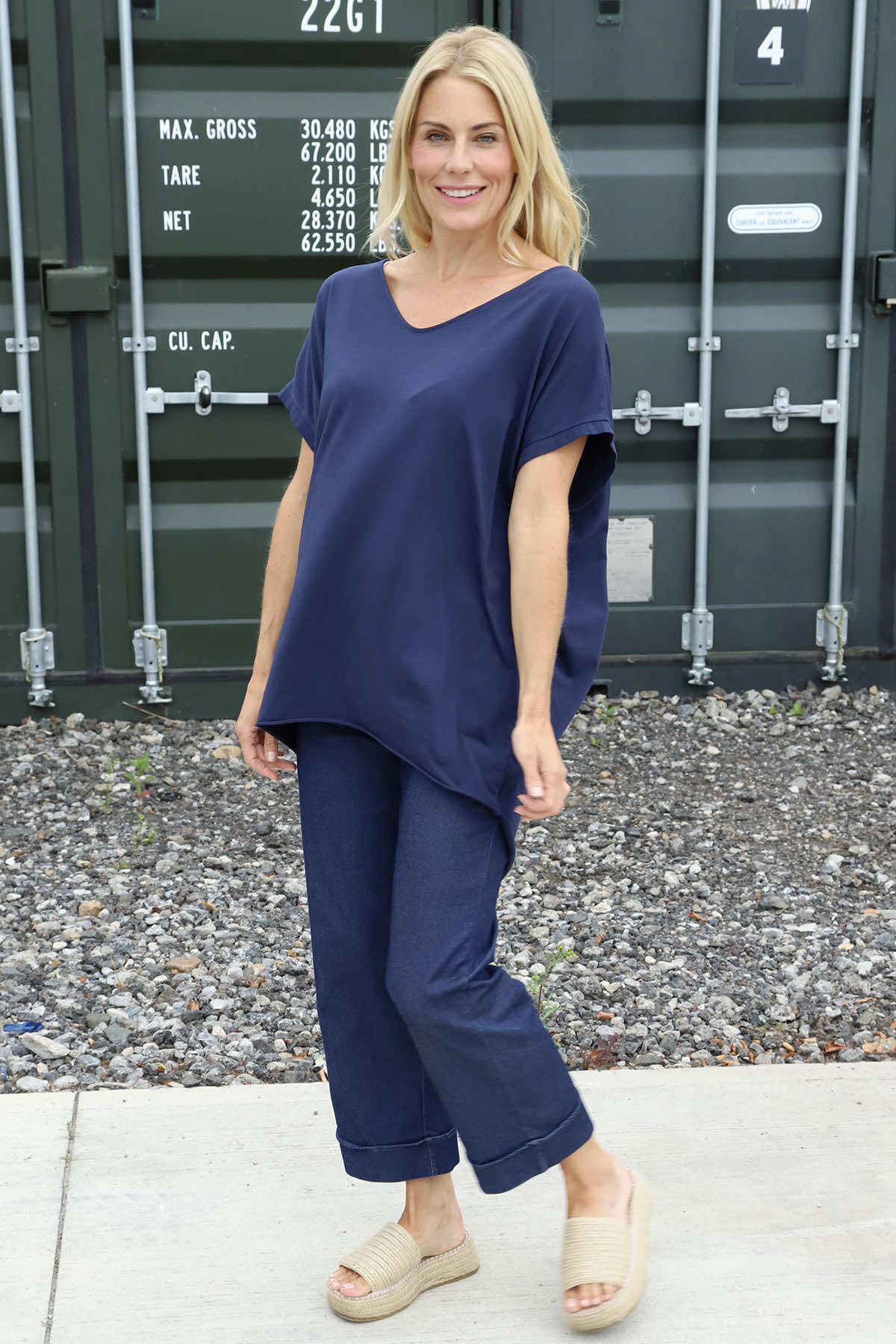 Porthcurno Tie Back Cotton Top Navy