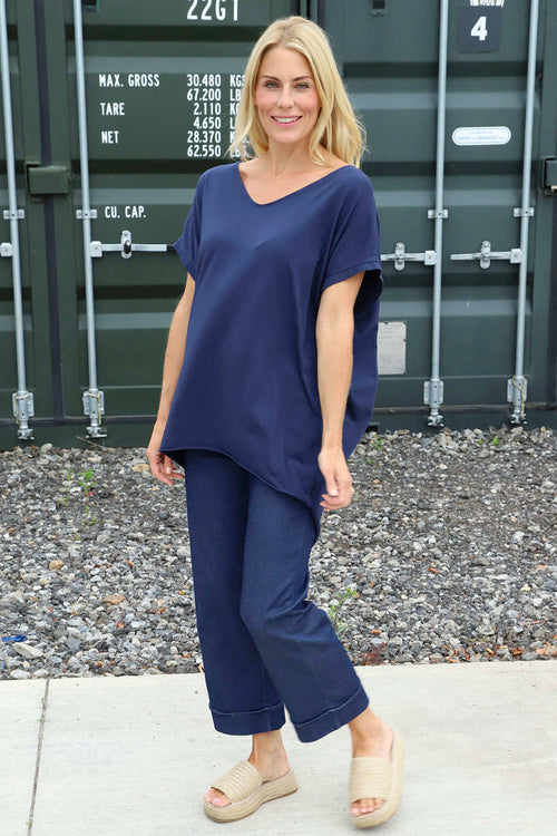 Porthcurno Tie Back Cotton Top Navy - Image 4