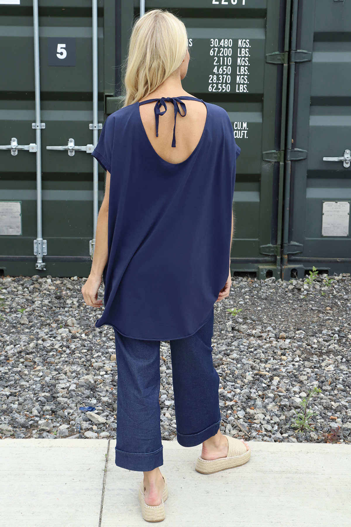 Porthcurno Tie Back Cotton Top Navy