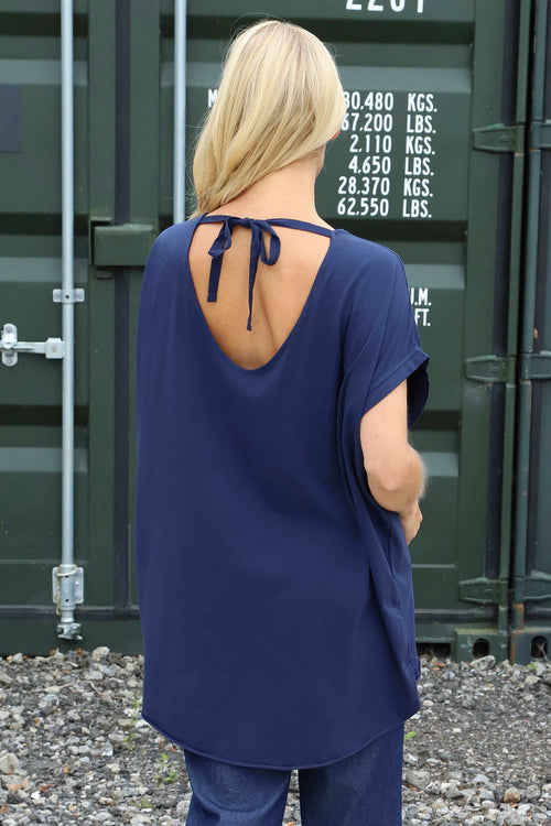 Porthcurno Tie Back Cotton Top Navy - Image 2