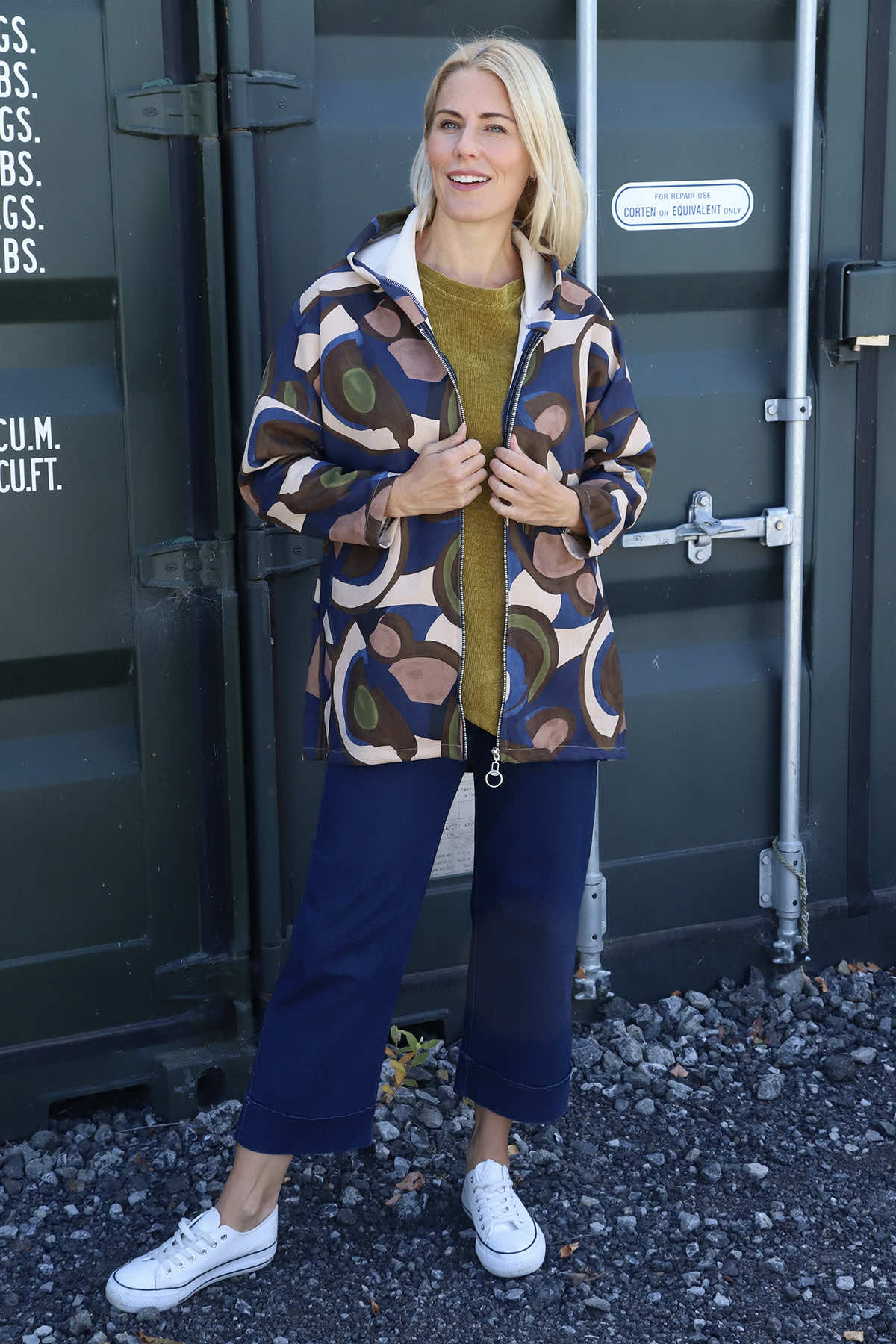 Cynthia Print Zip Hooded Jacket Navy