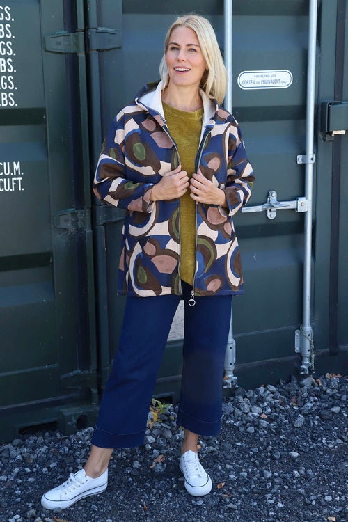 Cynthia Print Zip Hooded Jacket Navy - Image 1