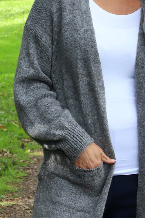 Chelsea Long Knitted Cardigan Mid Grey - Image 3