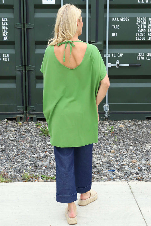 Porthcurno Tie Back Cotton Top Green - Image 3
