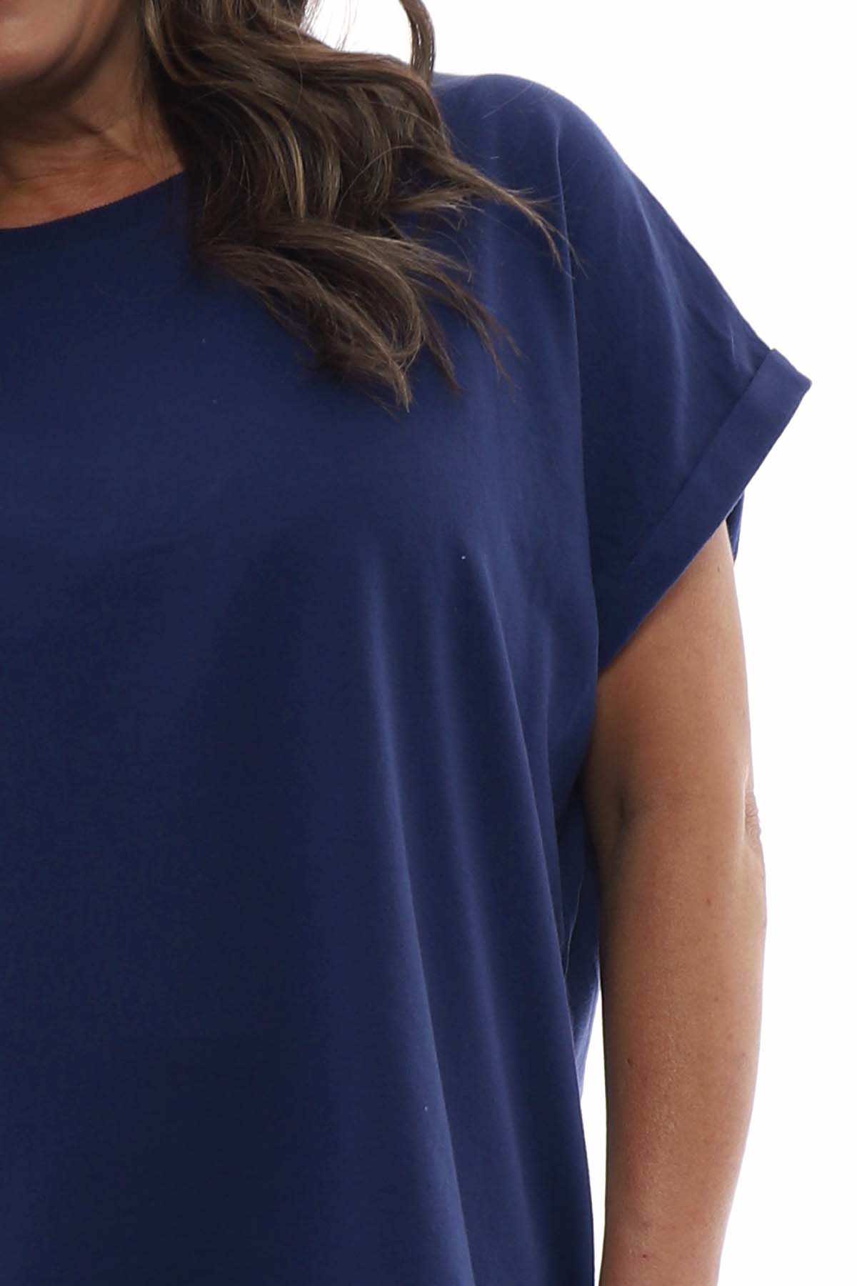 Rebecca Rolled Sleeve Top Navy