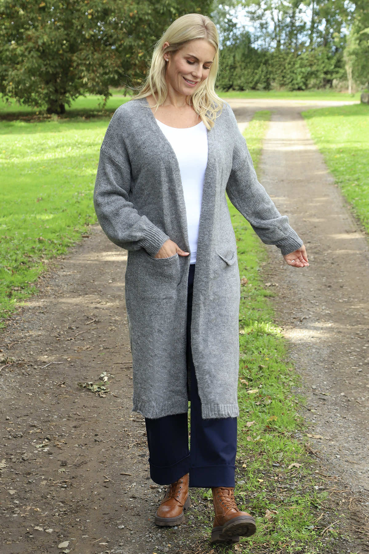 Chelsea Long Knitted Cardigan Mid Grey