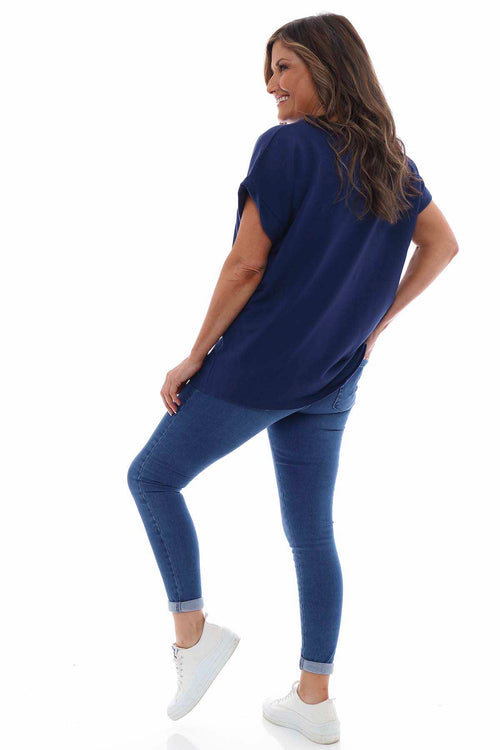 Rebecca Rolled Sleeve Top Navy - Image 6