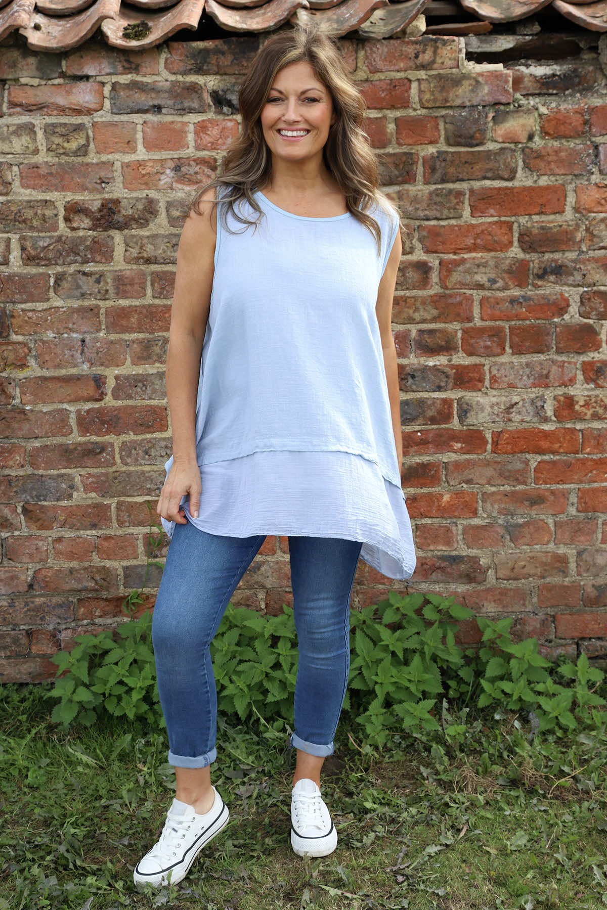 Perla Sleeveless Cotton Top Light Blue