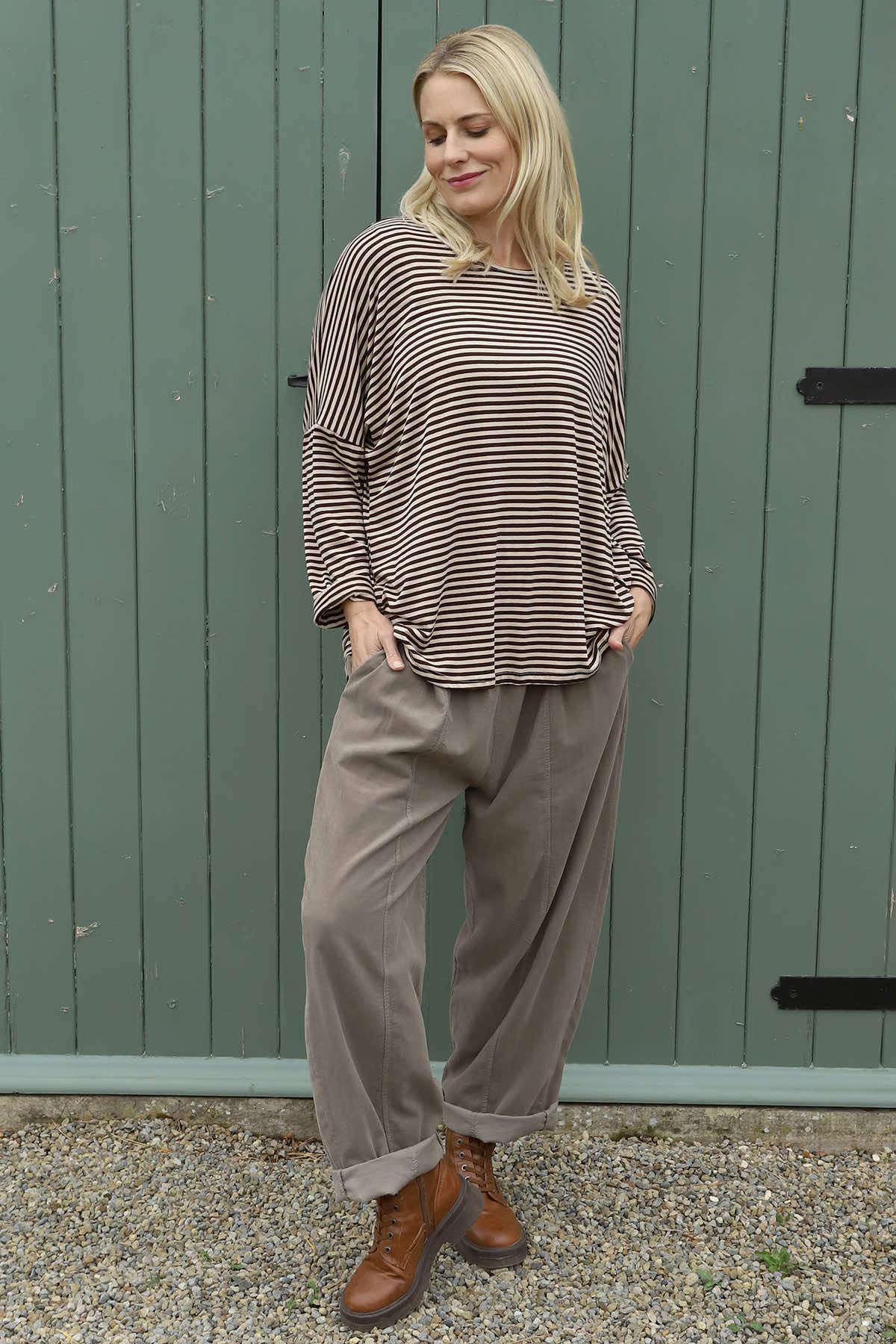 Frances Stripe Sweat Top Cocoa