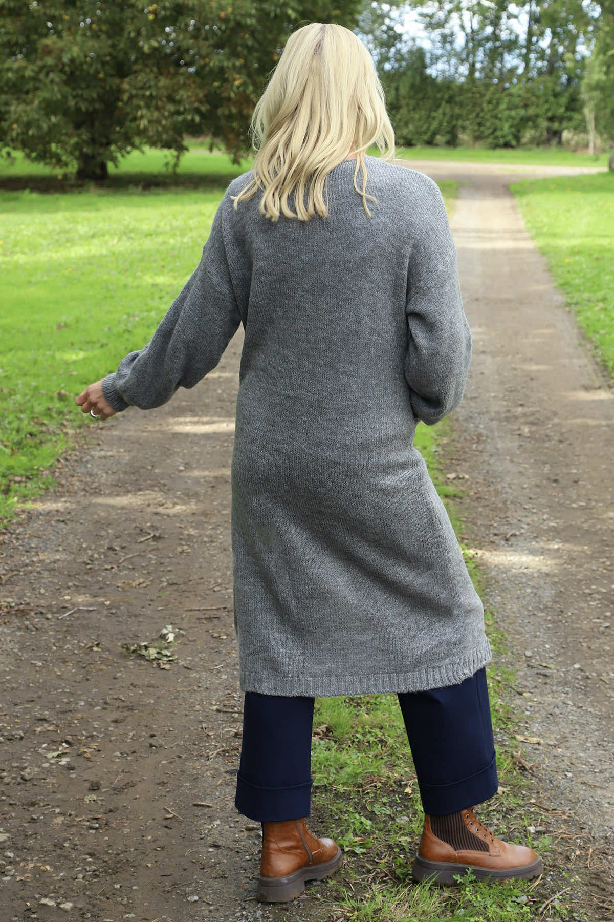 Chelsea Long Knitted Cardigan Mid Grey