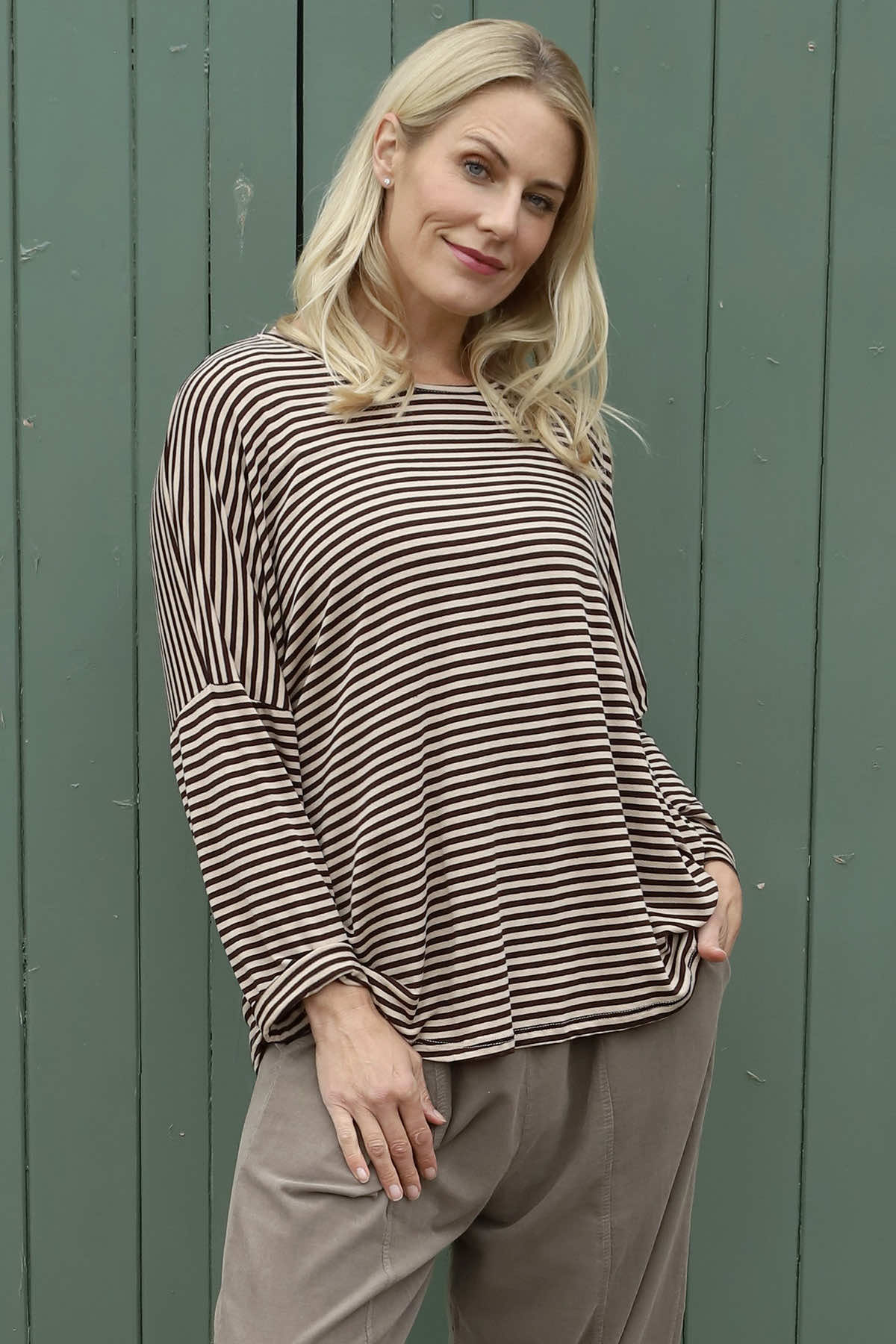 Frances Stripe Sweat Top Cocoa
