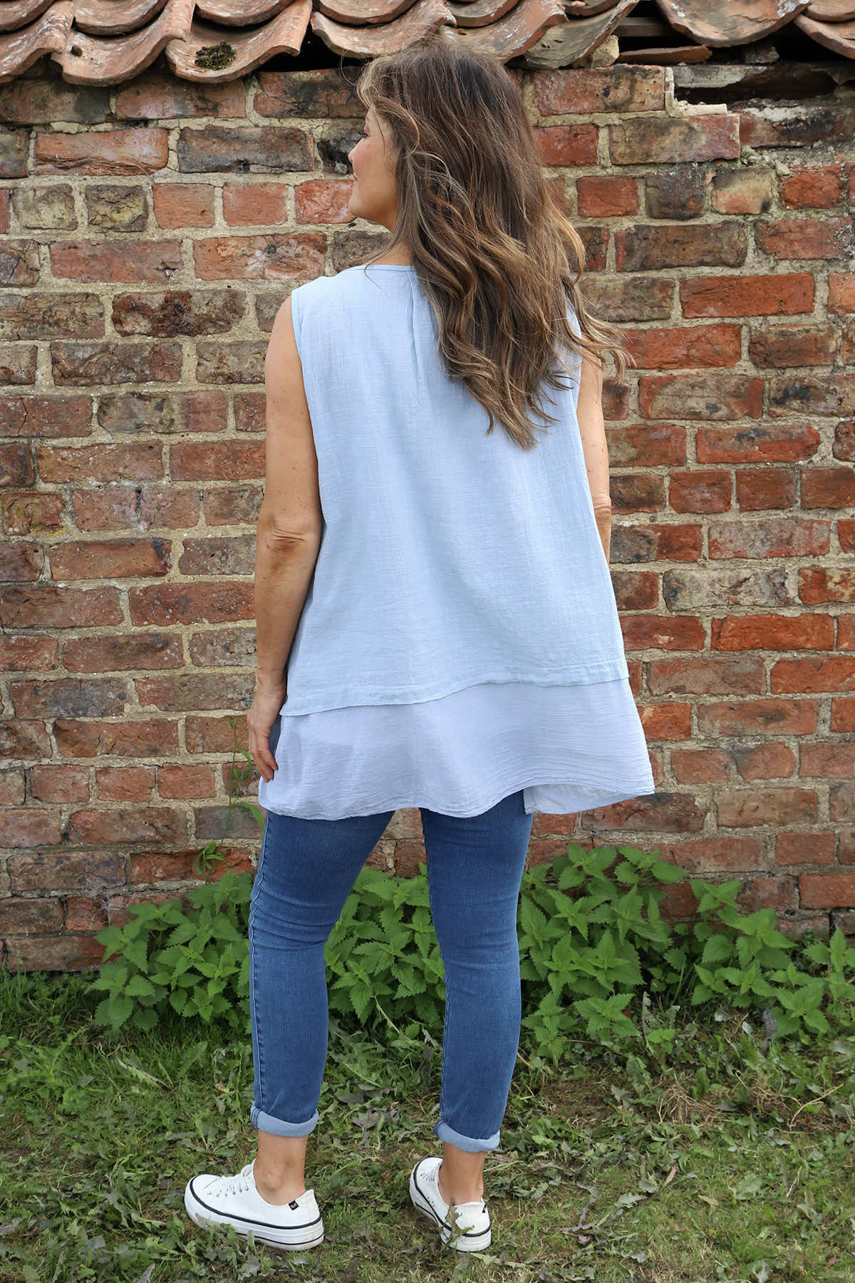 Perla Sleeveless Cotton Top Light Blue