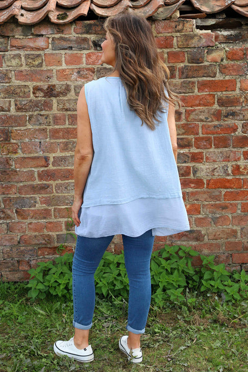 Perla Sleeveless Cotton Top Light Blue - Image 4