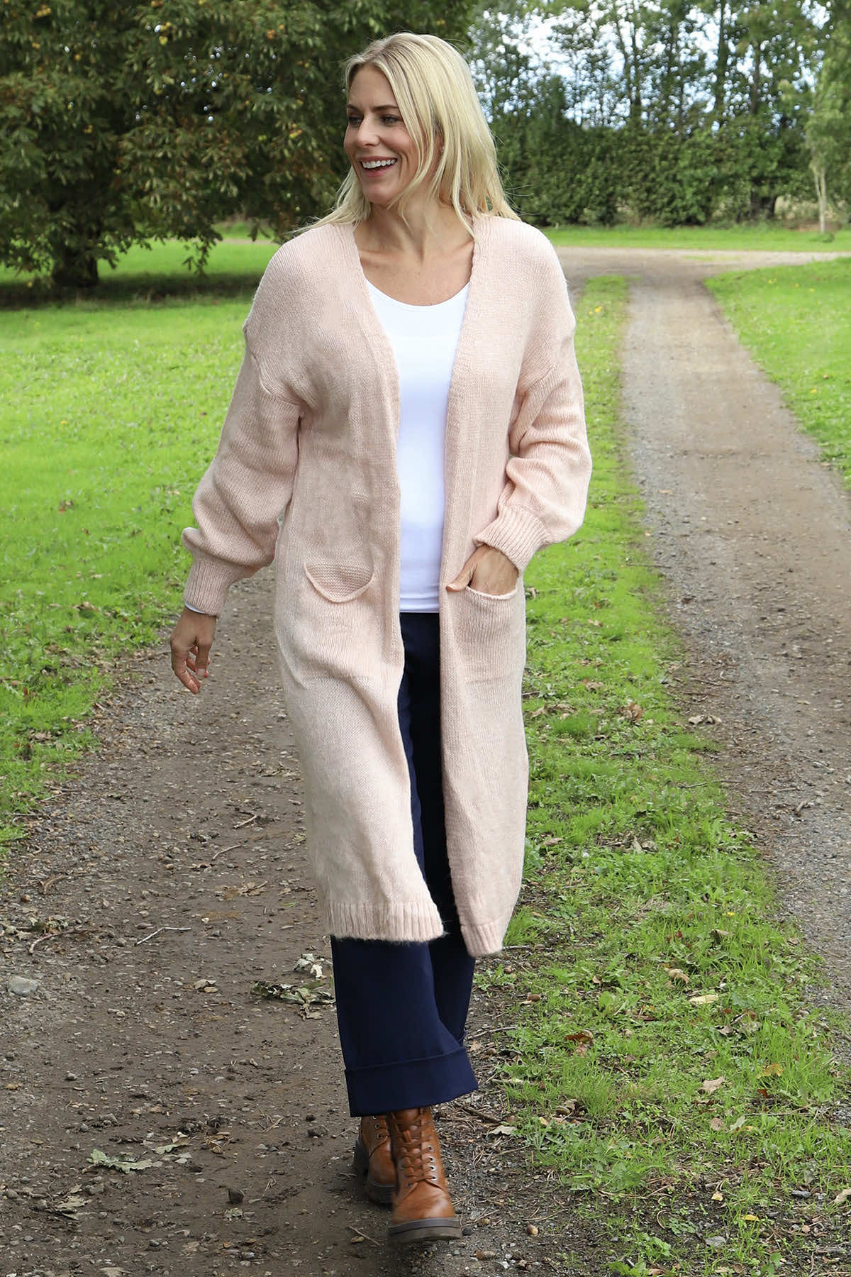 Chelsea Long Knitted Cardigan Pink