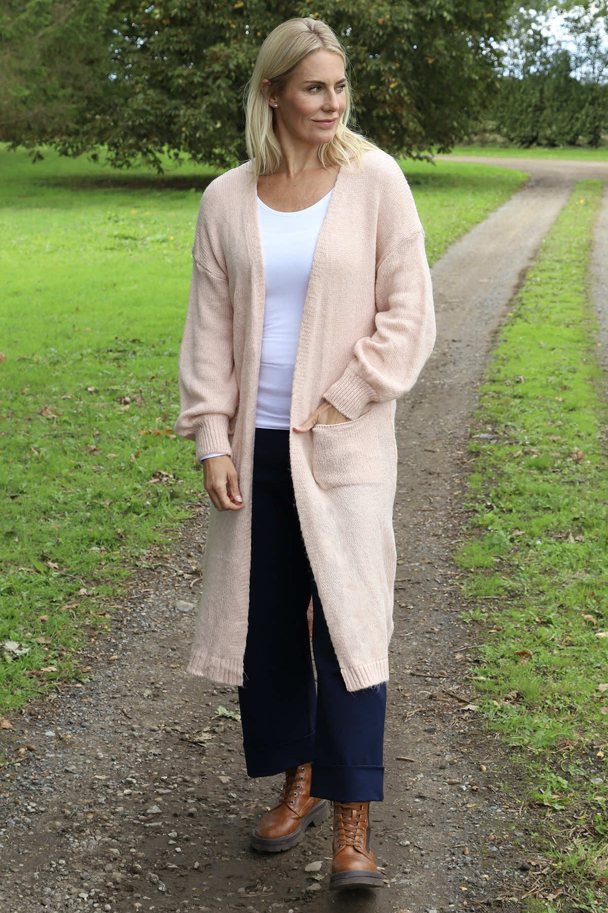 Chelsea Long Knitted Cardigan Pink