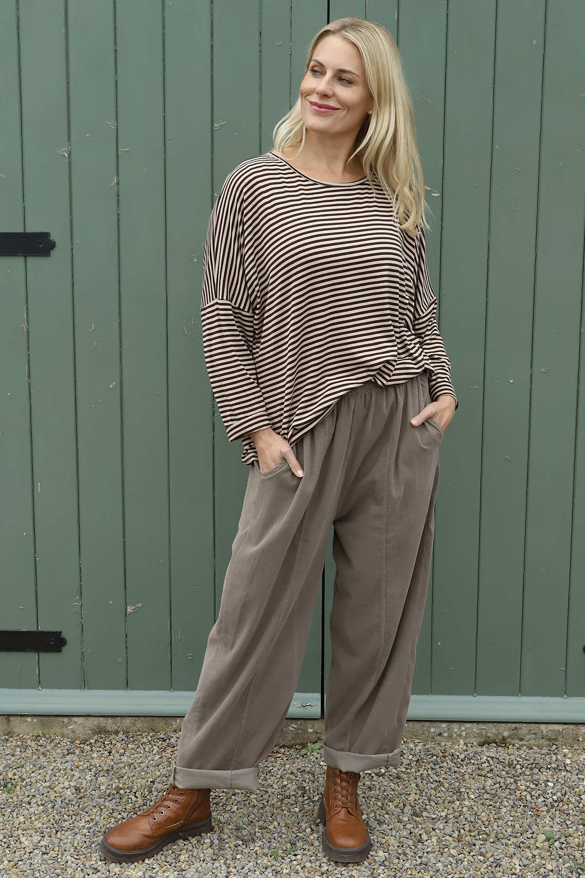 Frances Stripe Sweat Top Cocoa