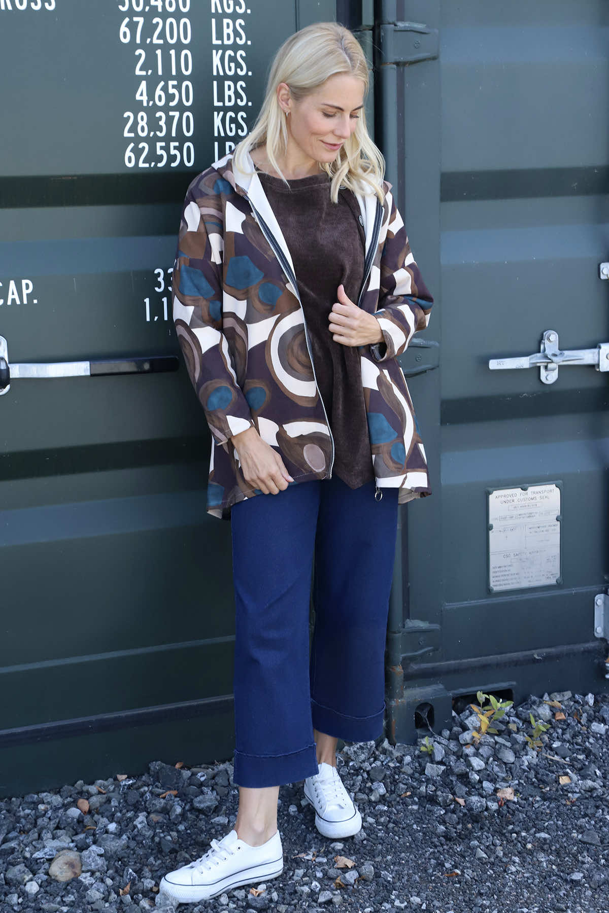 Cynthia Print Zip Hooded Jacket Teal