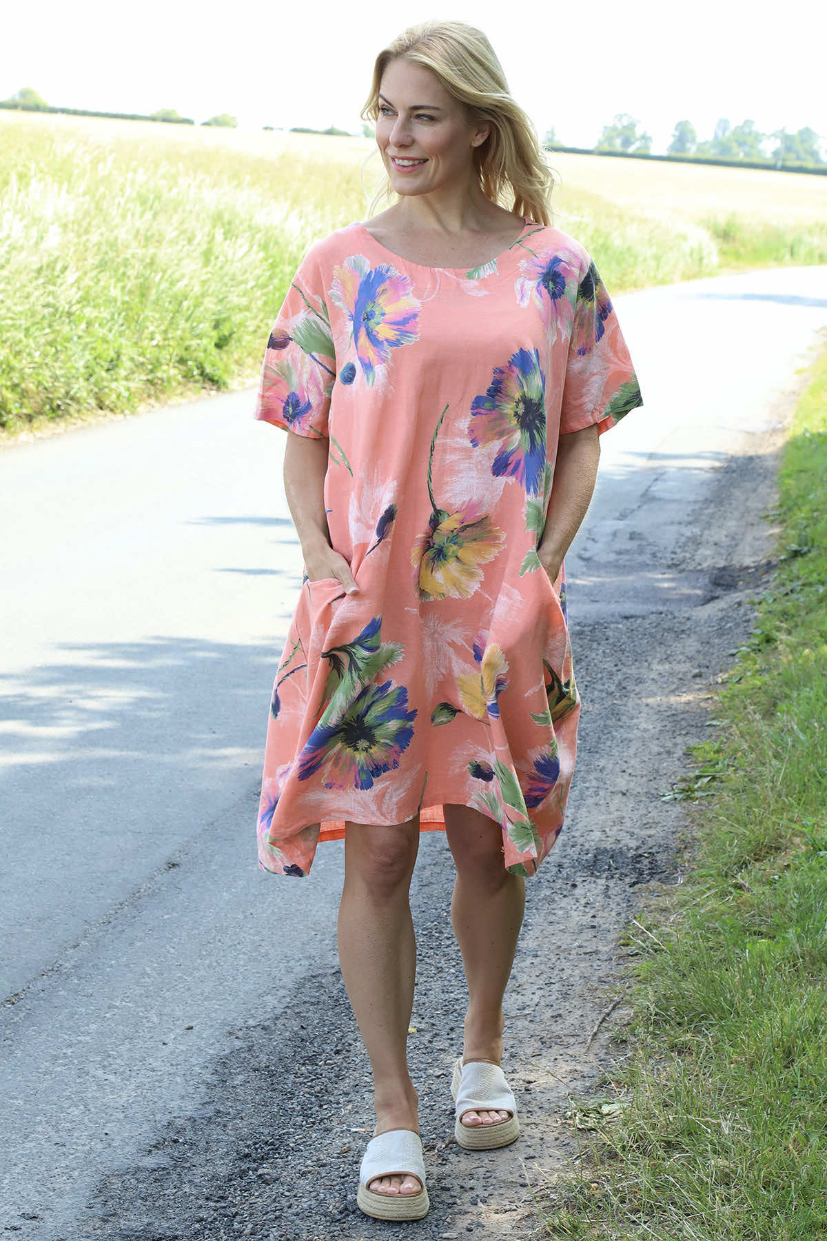 Milana Print Linen Dress Orange