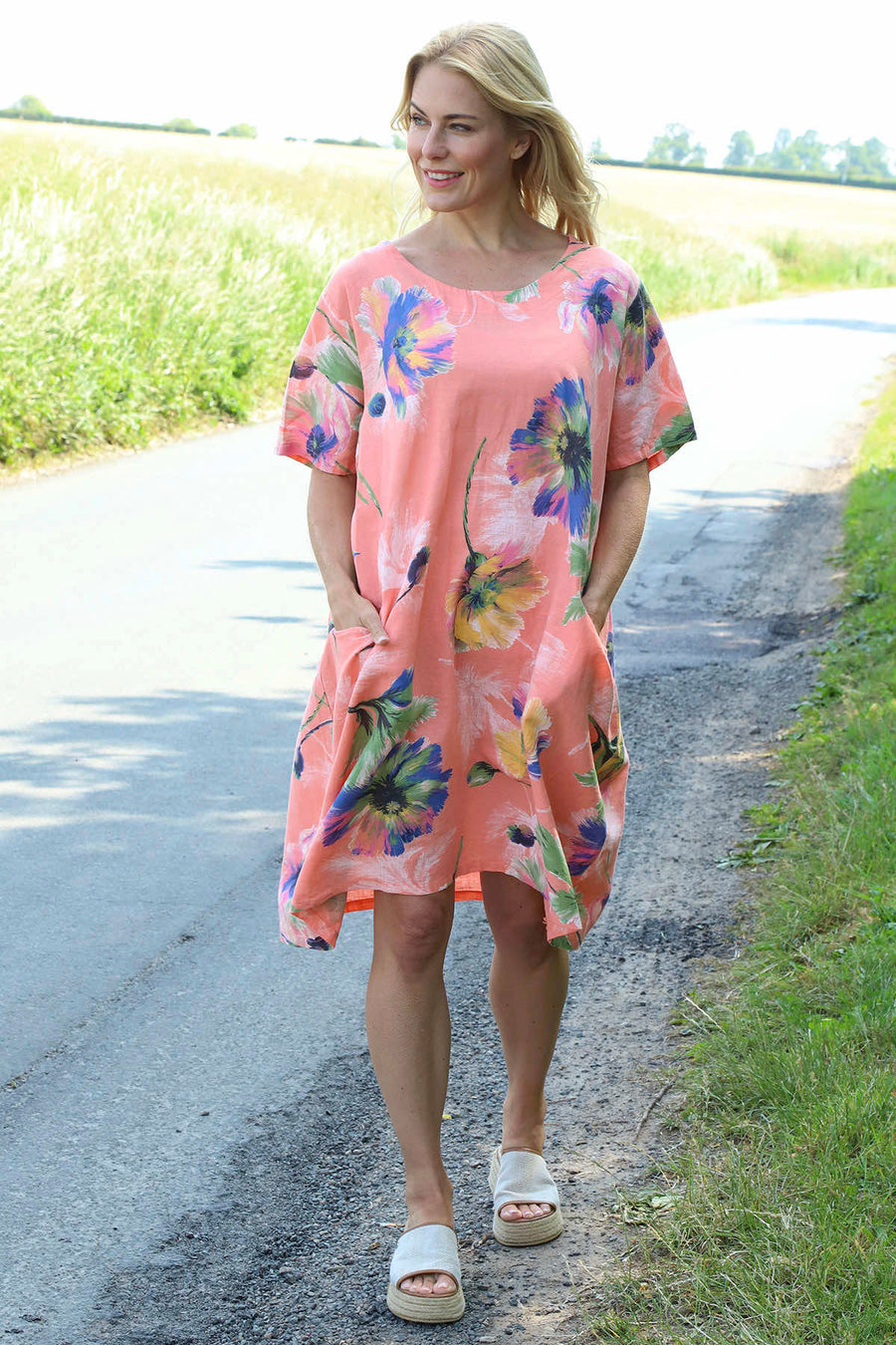 Milana Print Linen Dress Orange