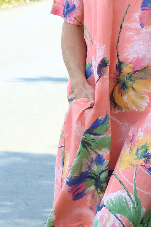 Milana Print Linen Dress Orange - Image 3