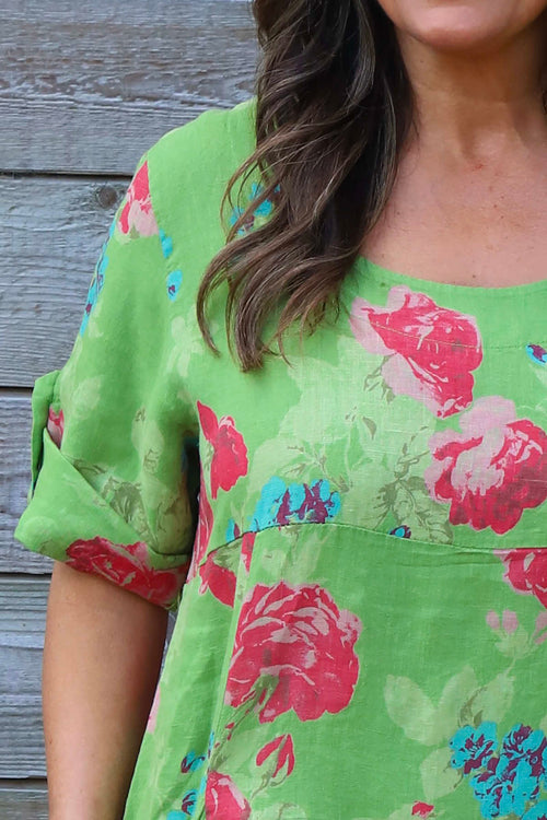 Jolee Floral Print Linen Dress Green - Image 3