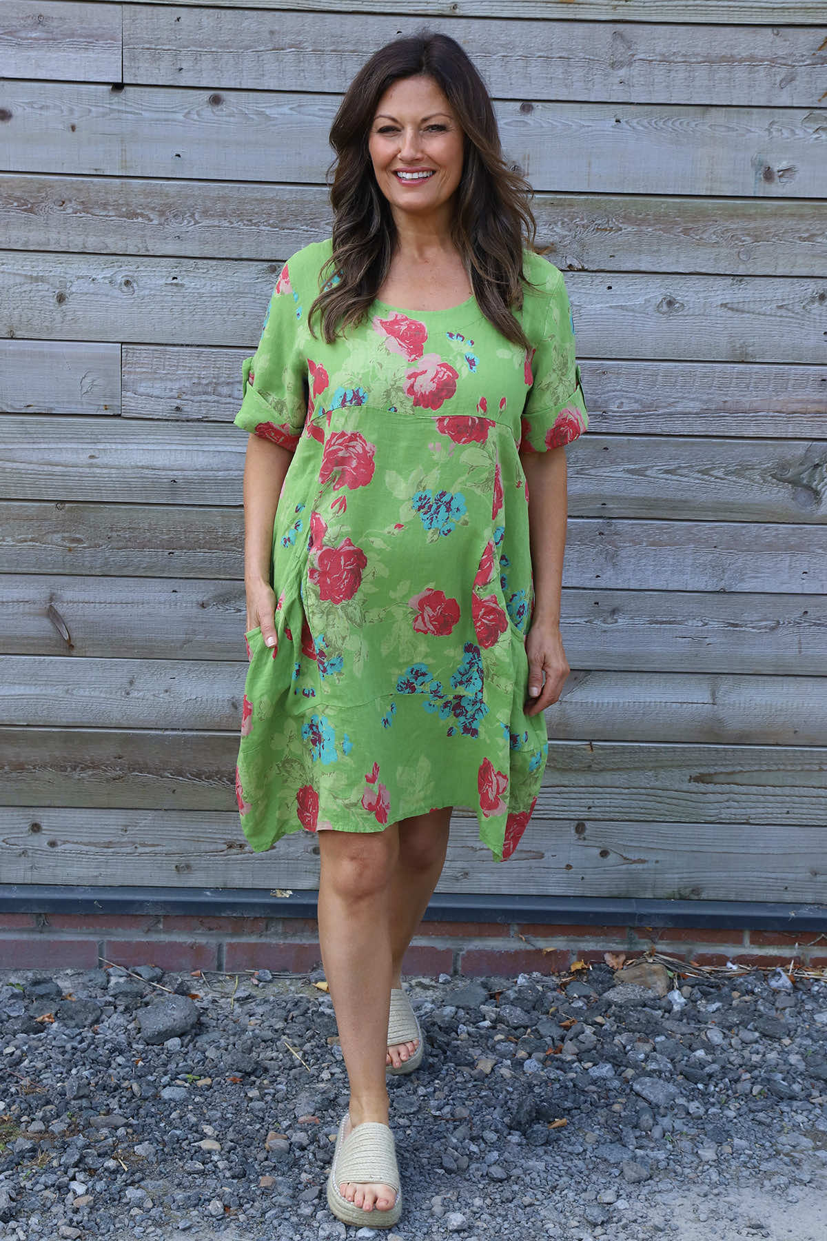 Jolee Floral Print Linen Dress Green