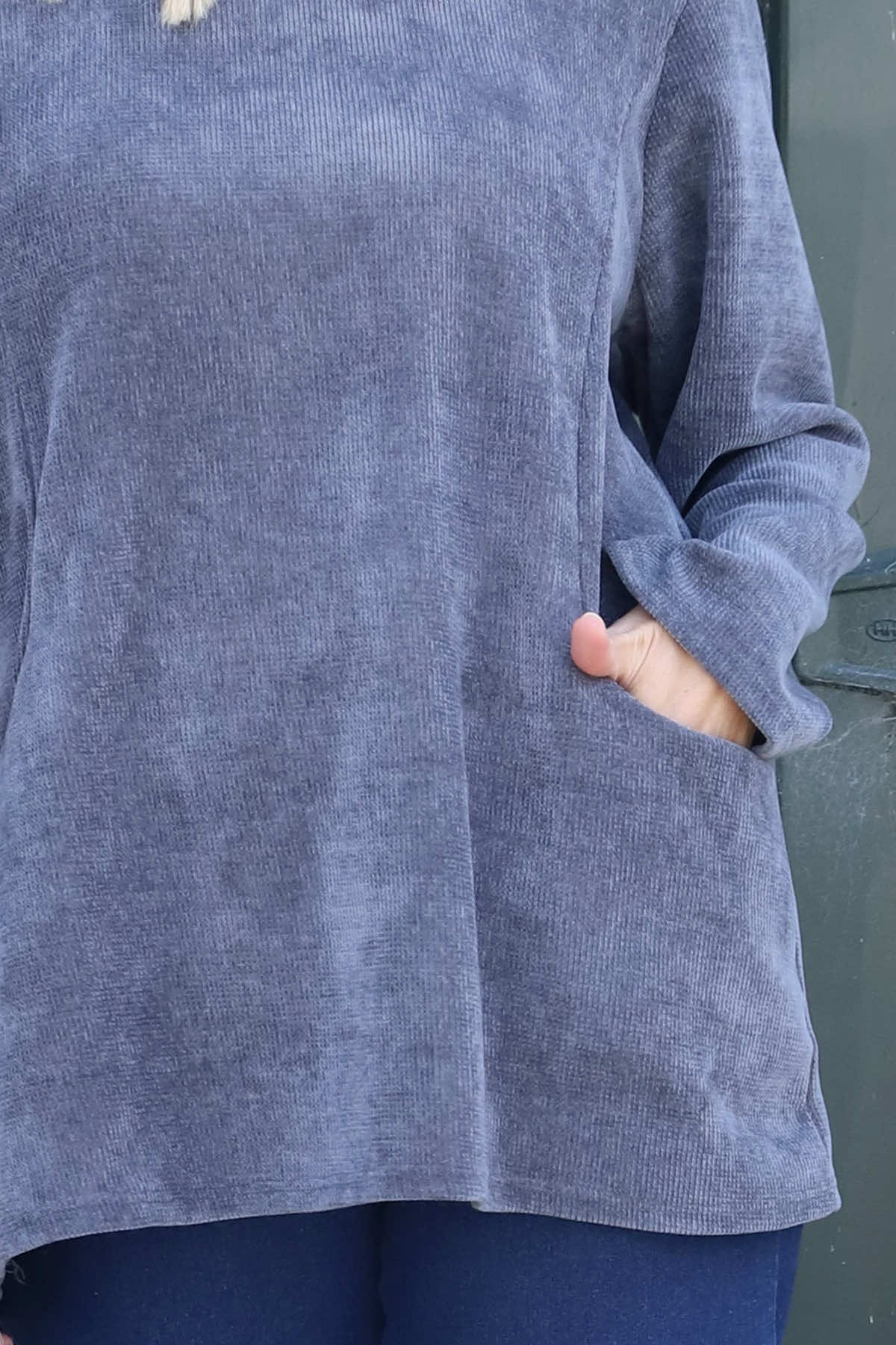 Eileen Cord Pocket Top Mid Grey
