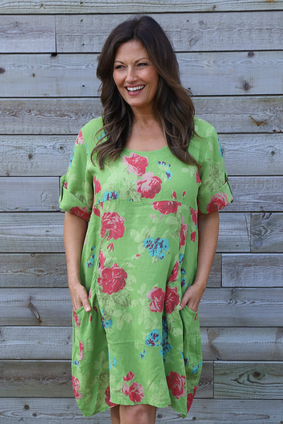 Jolee Floral Print Linen Dress Green
