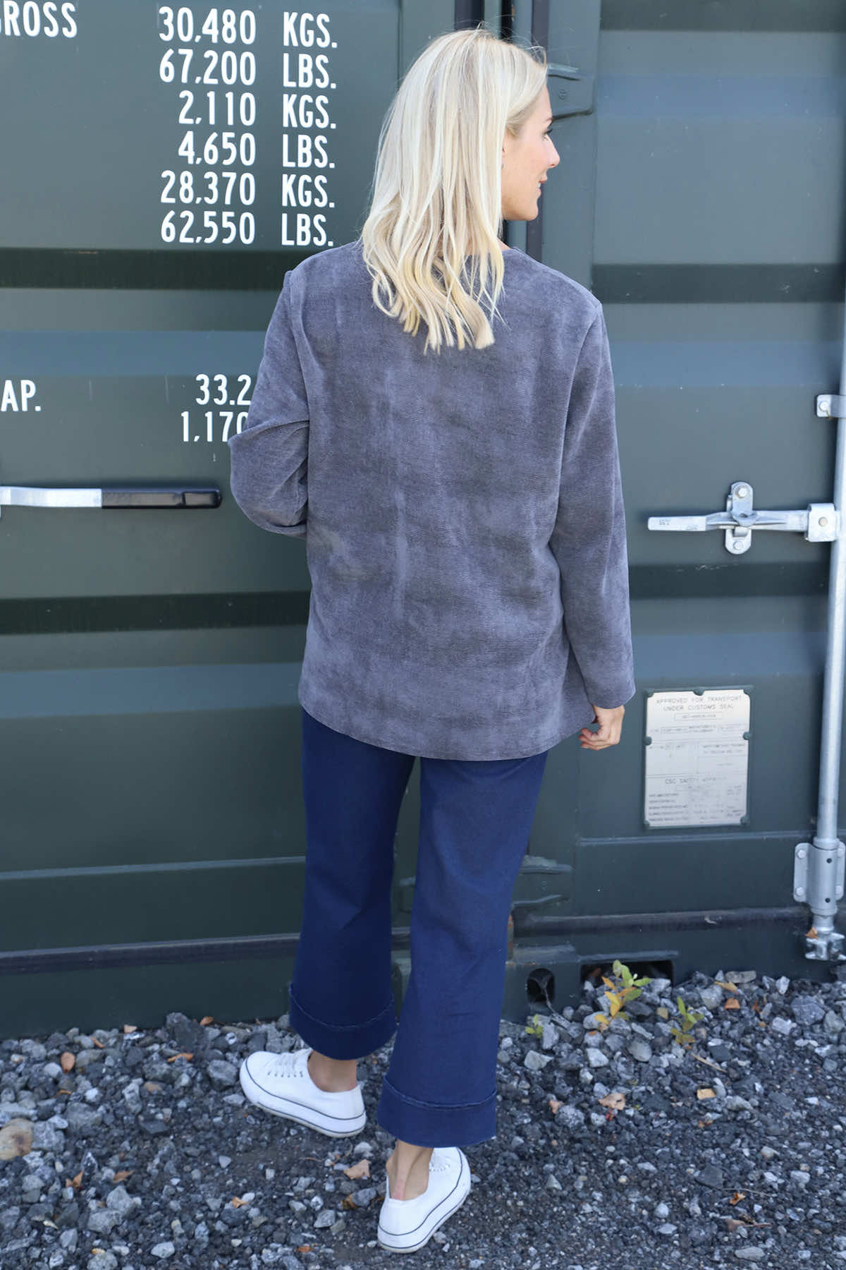 Eileen Cord Pocket Top Mid Grey