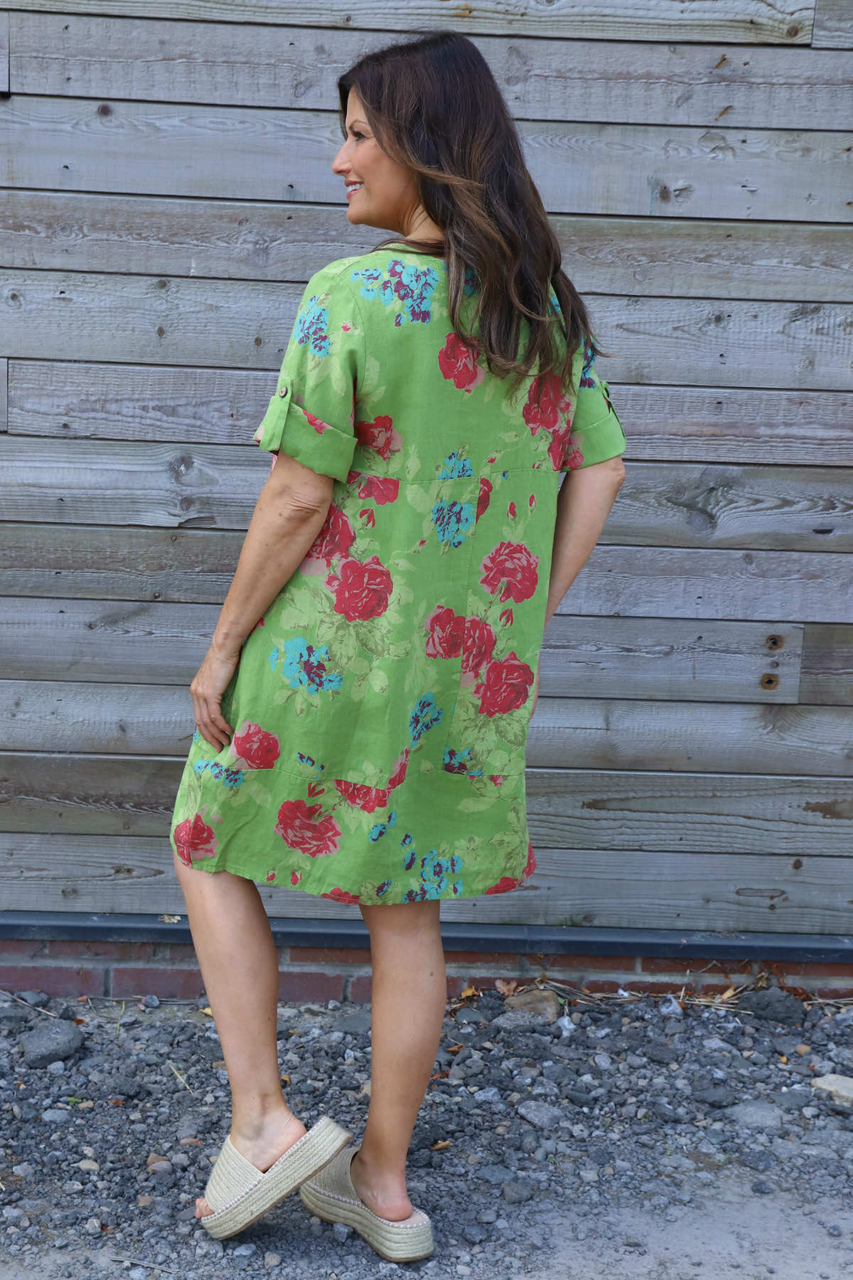 Jolee Floral Print Linen Dress Green