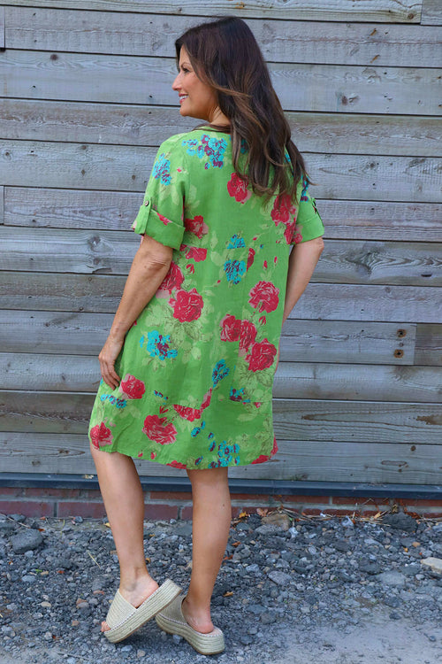 Jolee Floral Print Linen Dress Green - Image 4