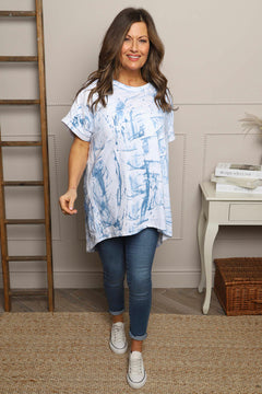 Alysia Tie Dye Cotton Top Blue