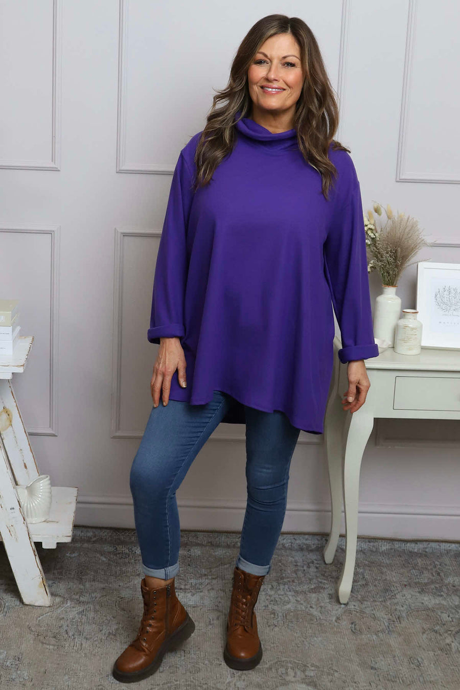 Nialla Cowl Neck Top Purple