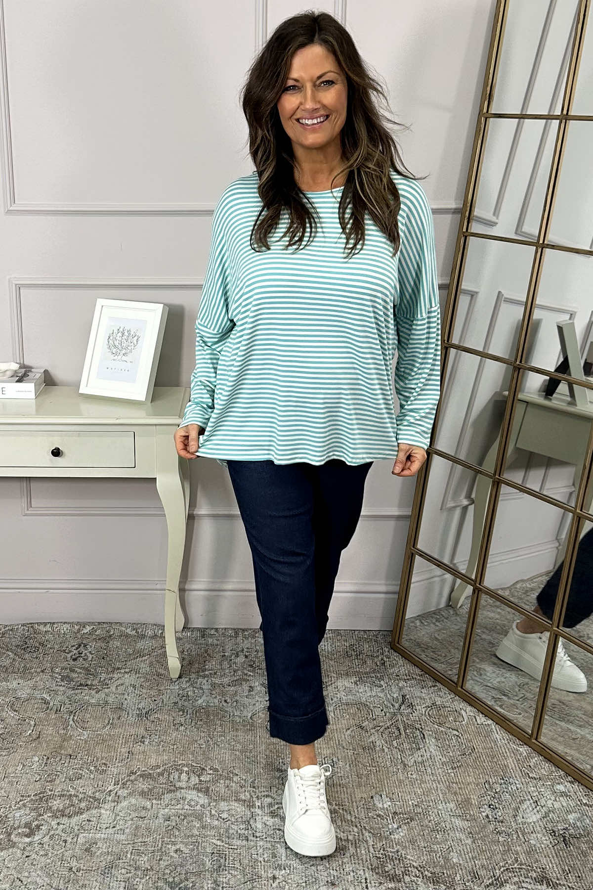 Frances Stripe Sweat Top Aqua