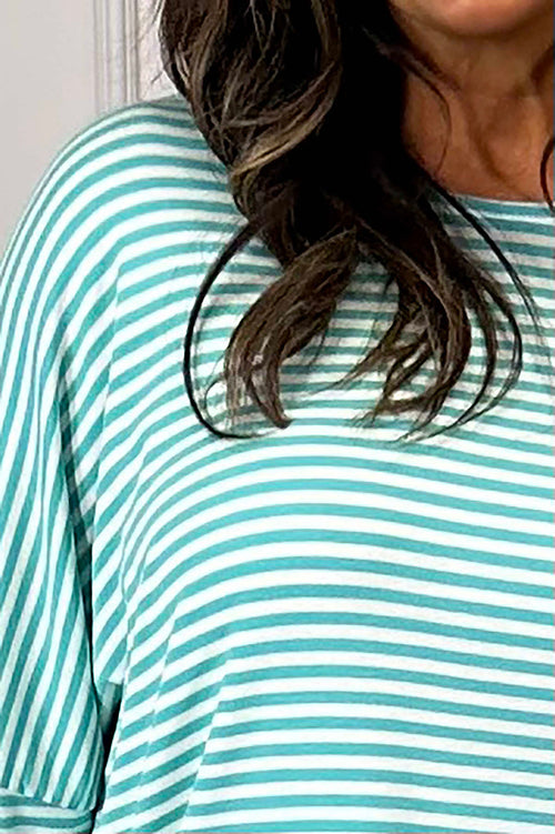 Frances Stripe Sweat Top Aqua - Image 3