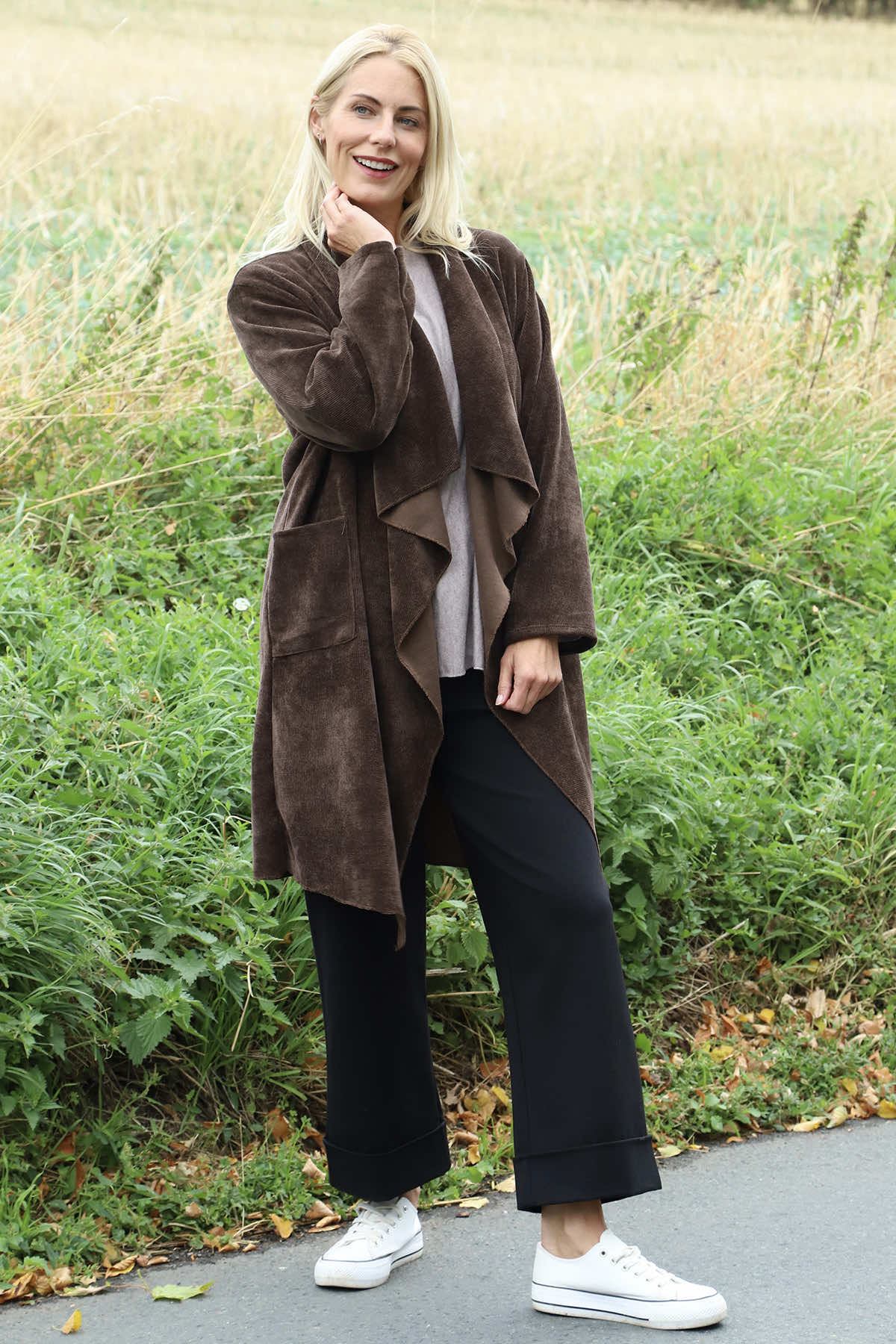 Dorothy Cord Waterfall Cardigan Cocoa