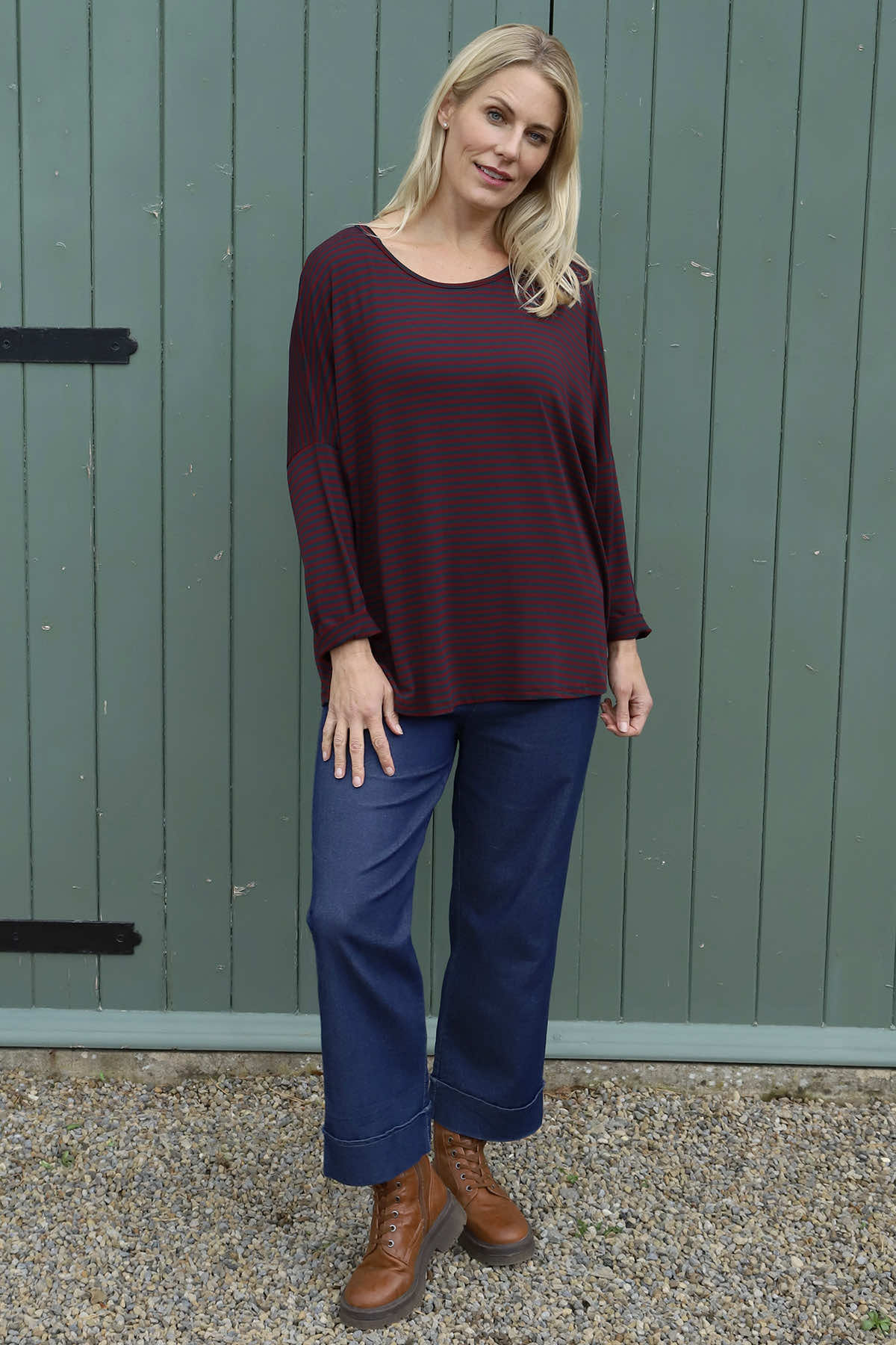 Frances Stripe Sweat Top Charcoal