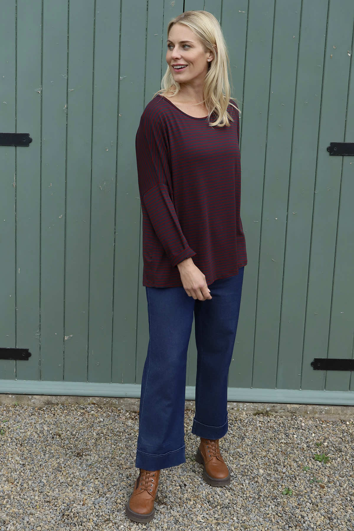 Frances Stripe Sweat Top Charcoal