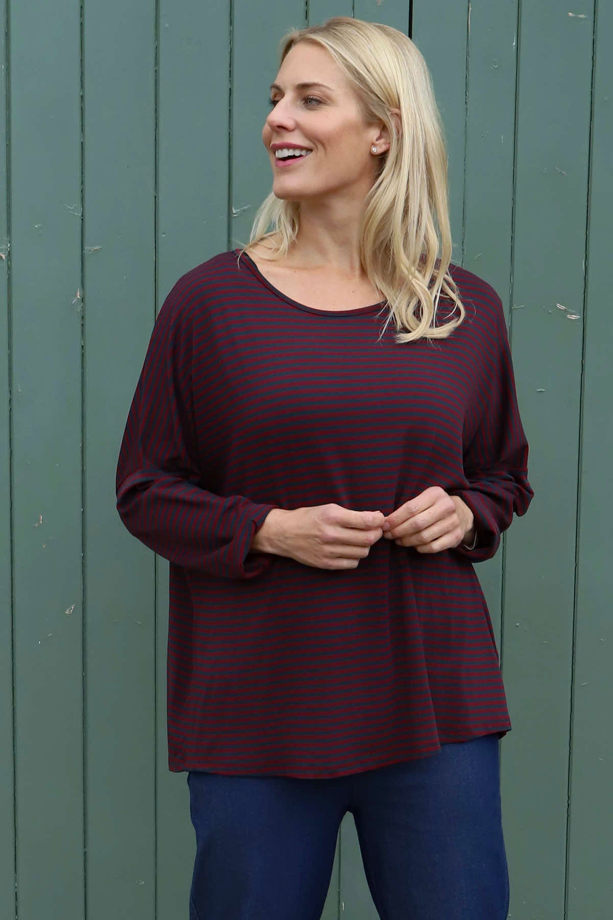 Frances Stripe Sweat Top Charcoal