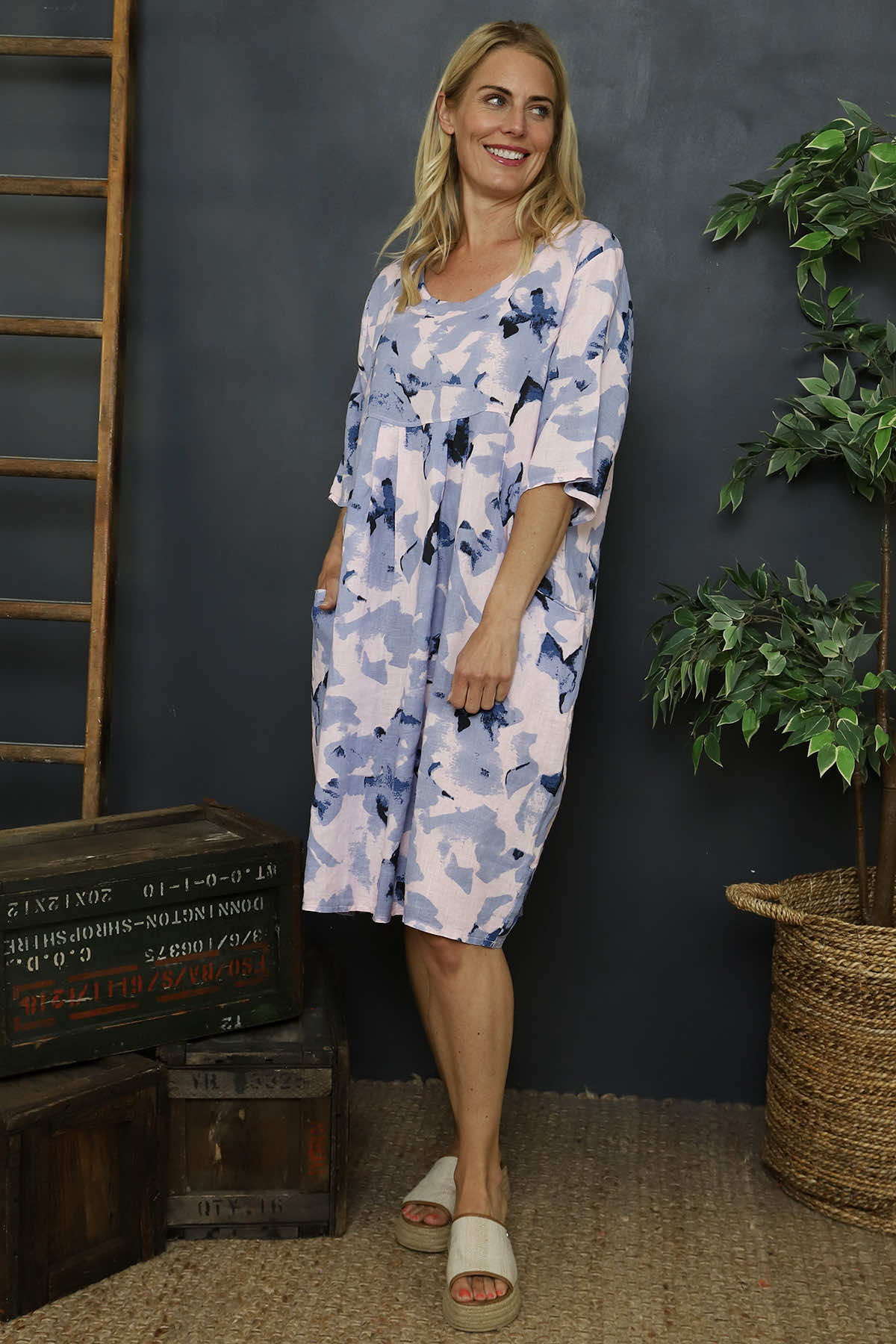 Howick Print Linen Dress Pink