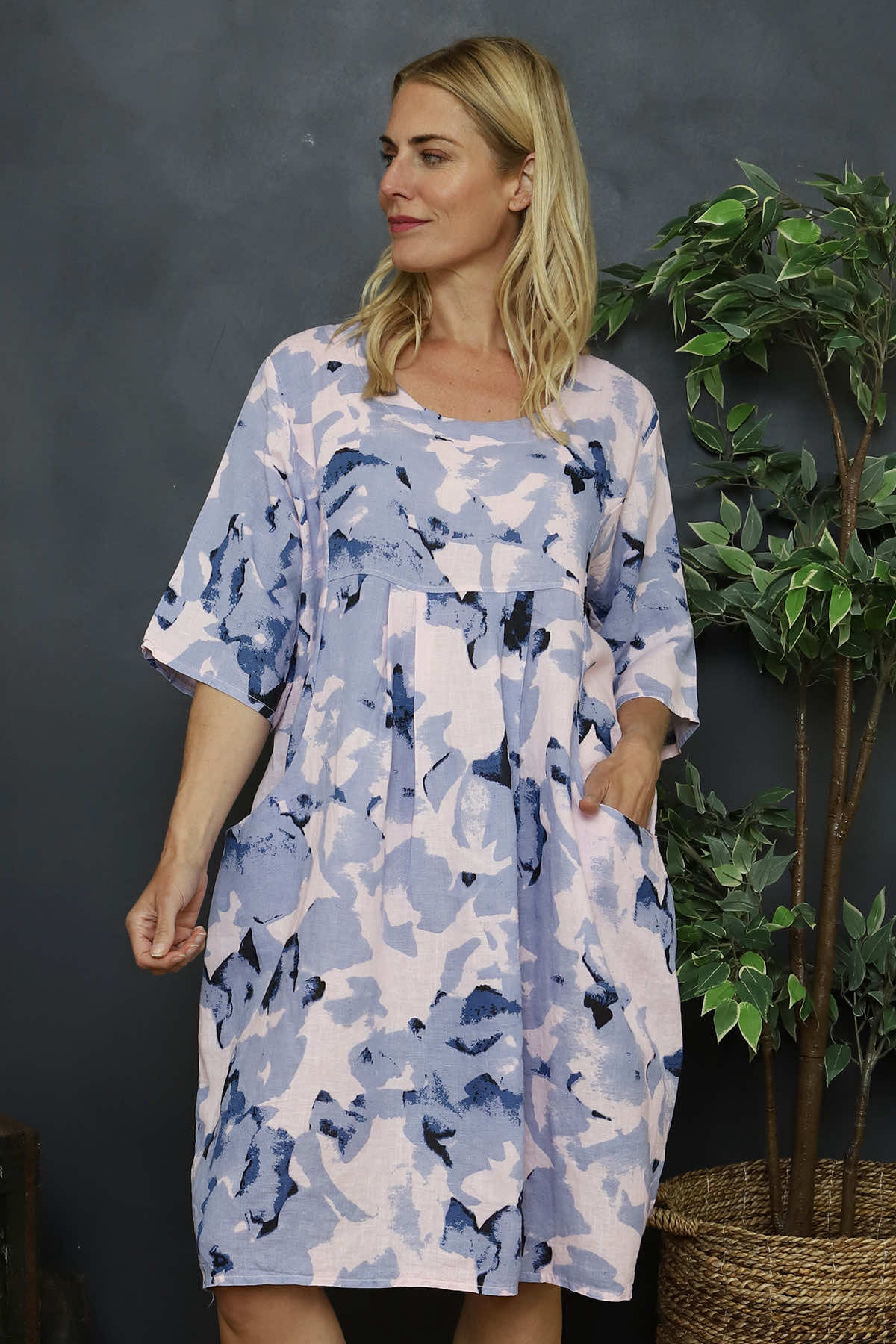 Howick Print Linen Dress Pink