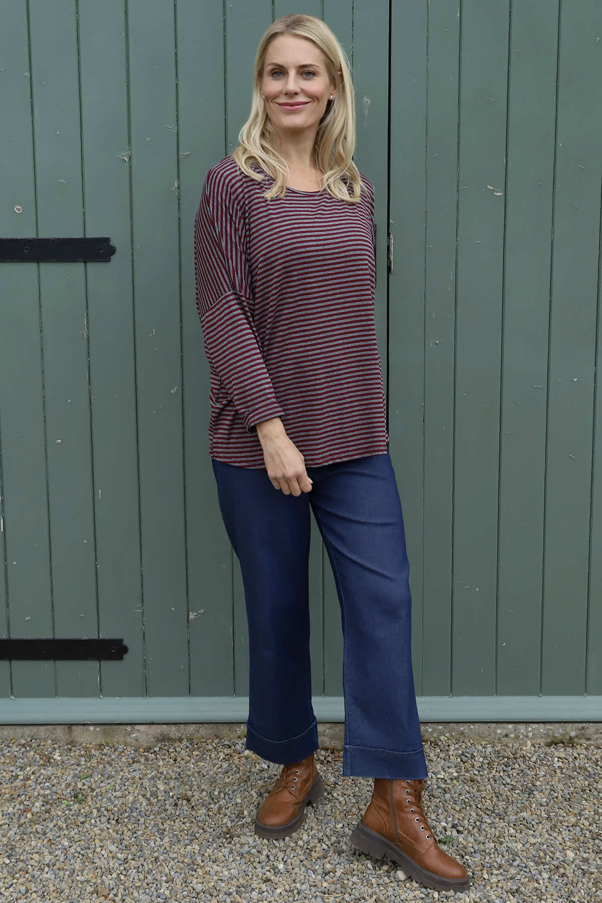 Frances Stripe Sweat Top Marl Grey