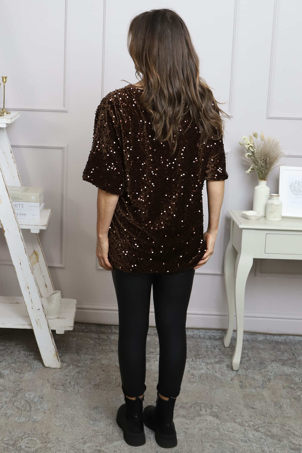 Kaylina Sequin Top Cocoa
