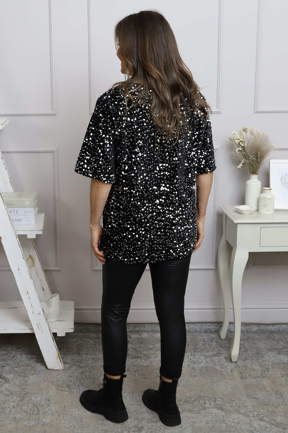 Kaylina Sequin Top Black