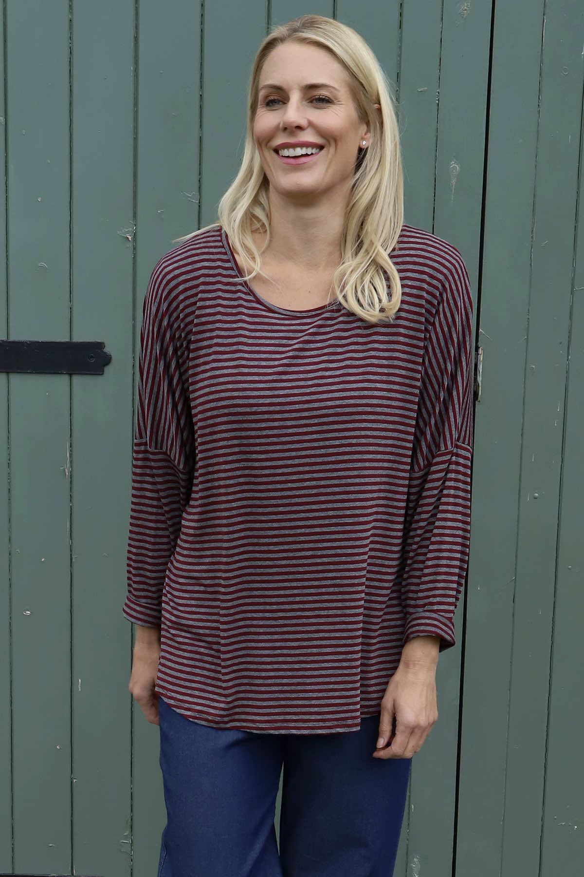 Frances Stripe Sweat Top Marl Grey